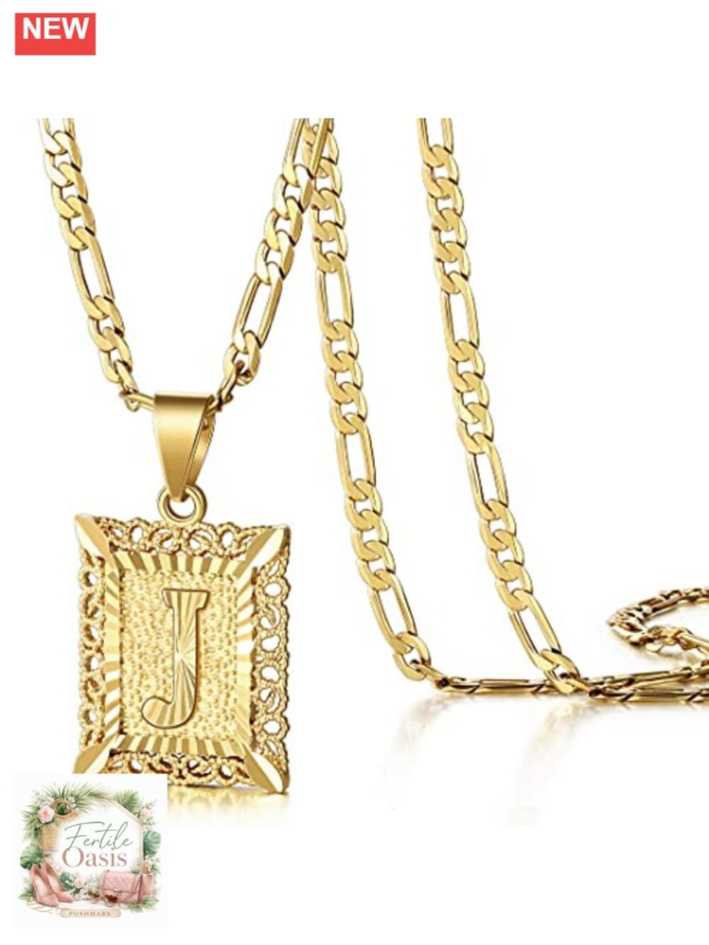 Initial Pendant Necklace Gold Plated Stainless Steel 20 inch